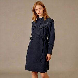 NWOT SEE BY CHLOÉ Embroidery Ruffles Cotton-Jacquard Mini Dress Blue Size 38